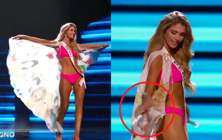 Alessia Rovegno desfiló en traje de baño, pero tuvo percance con su capa en preliminar del Miss Universo