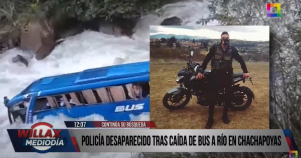 Portada: Chachapoyas: continúa búsqueda de policía desaparecido tras caída de bus al río Utcubamba