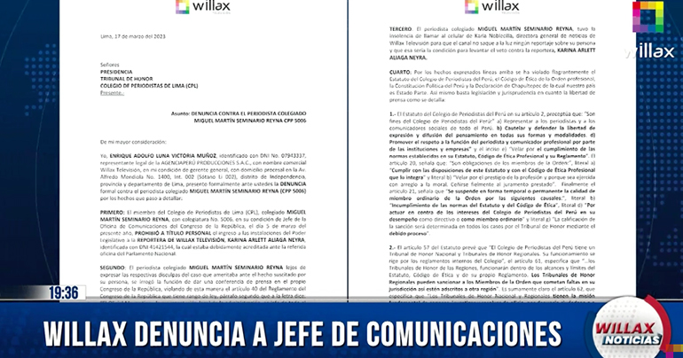 Willax Televisión denuncia a Miguel Seminario, jefe de Comunicaciones del Congreso