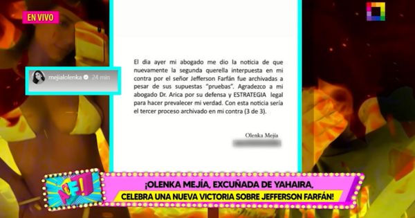 Olenka Mejía celebra que archivaron segunda demanda de Farfán en su contra: "A pesar de sus supuestas 'pruebas'"