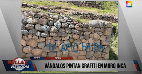 ¡Indignante! Vándalos pintan muro inca en Cusco