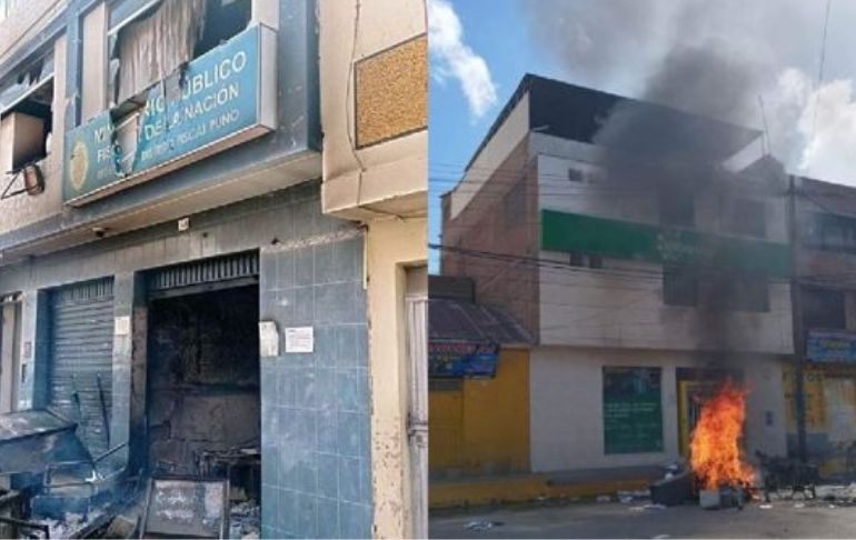 Puno: vándalos incendiaron local del Ministerio Público y de bancos en llave