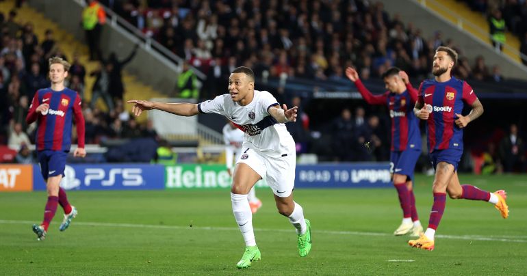 PSG está en semifinales de la Champions League: con un doblete de Mbappé, goleó 4-1 a Barcelona en España