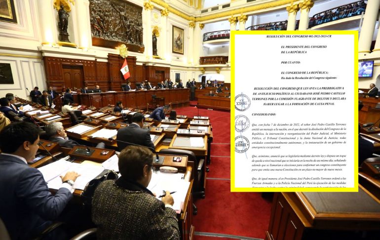 Portada: Congreso emite resolución que levanta prerrogativa de antejuicio político al golpista Pedro Castillo