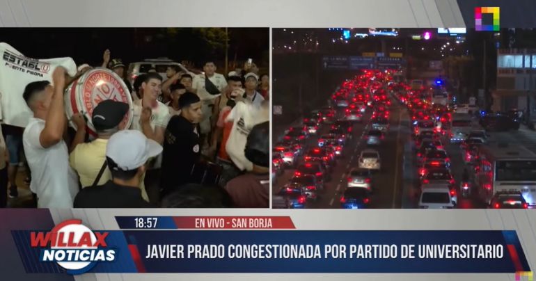 Caos y algarabía en la Av. Javier Prado por duelo entre Universitario y LDU por Copa Libertadores