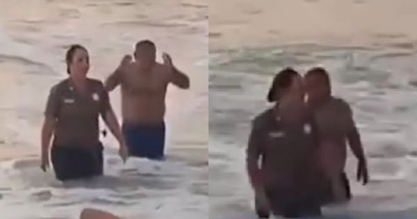 ¡Heroína! Mujer policía se mete al mar con uniforme y salva a tres bañistas de ahogarse
