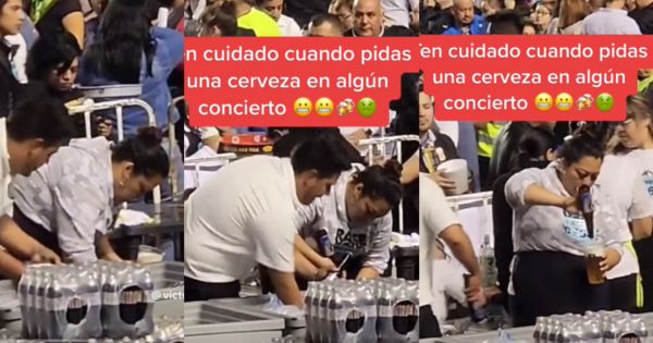 Captan a vendedora llenando vasos de cerveza con sobras durante concierto: "Un robo total" (VIDEO)