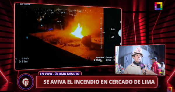 Portada: Incendio en Cercado de Lima: la ardua labor de los bomberos para confinar el fuego en almacén | NOTA DE 'CRÓNICAS DE IMPACTO'