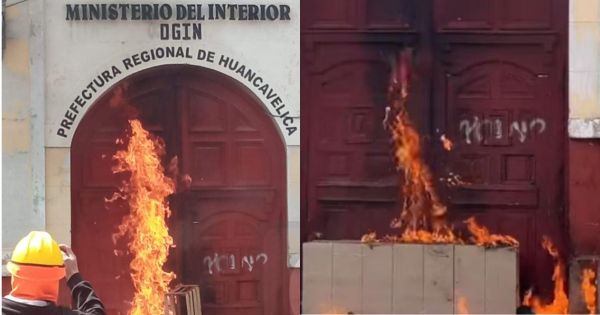 Huancavelica: delincuentes quemaron puerta de la Prefectura