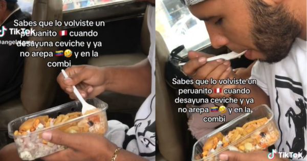 Venezolano come ceviche dentro de una combi: "Tú sí sabes desayunar" (VIDEO)