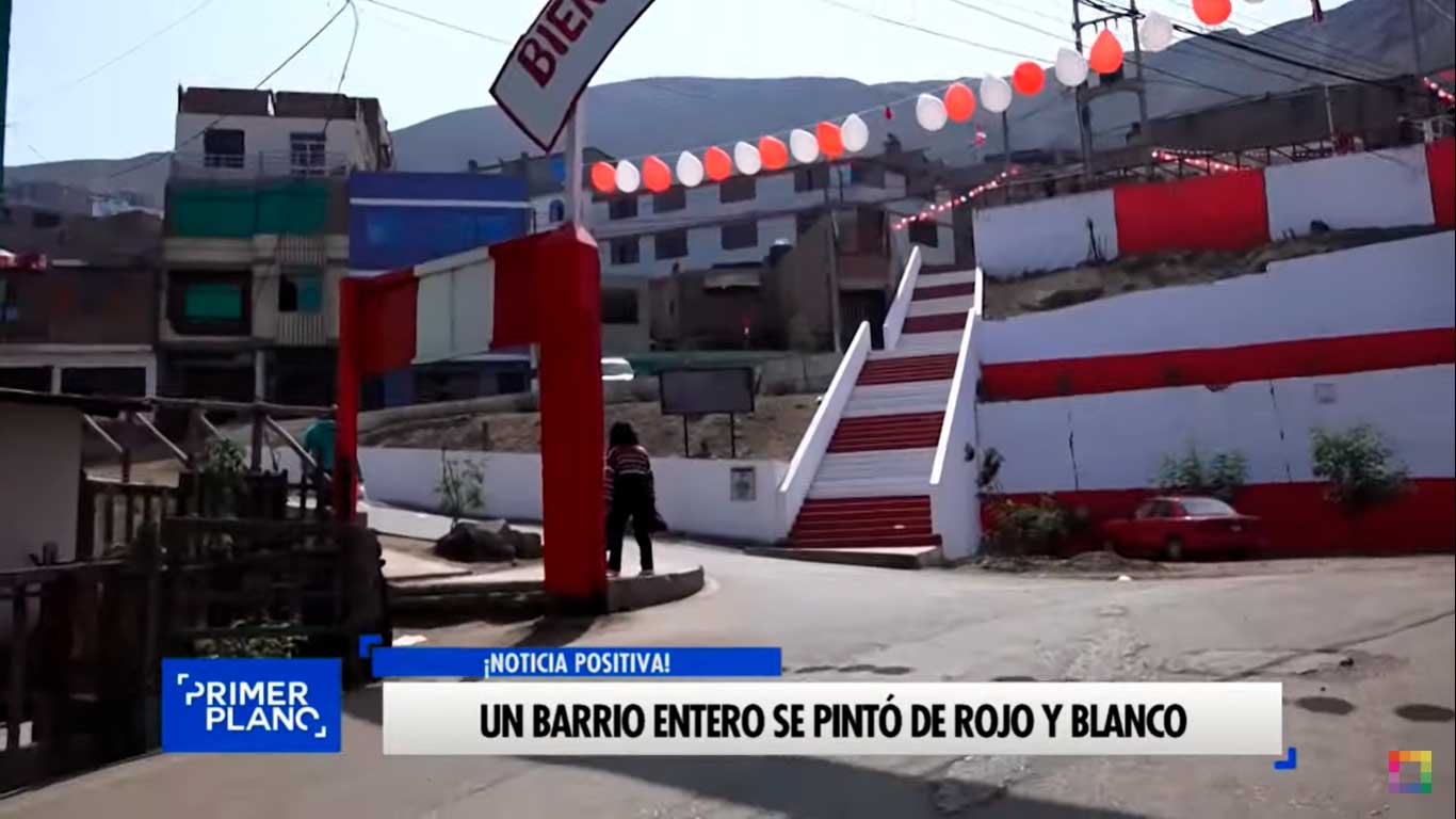 Un barrio entero se pintó de rojo y blanco por Fiestas Patrias