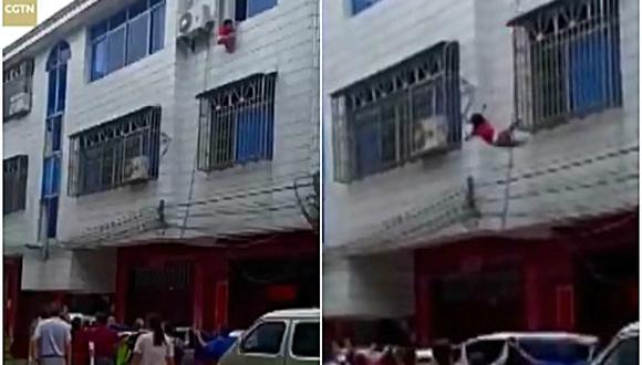 Increíble rescate de una niña que cayó desde un tercer piso y logró ser atrapada en el aire
