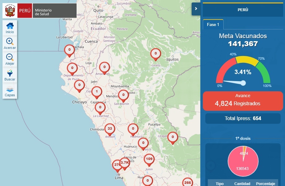 Portada: Conoce el mapa interactivo que muestra el avance de vacunación en el Perú
