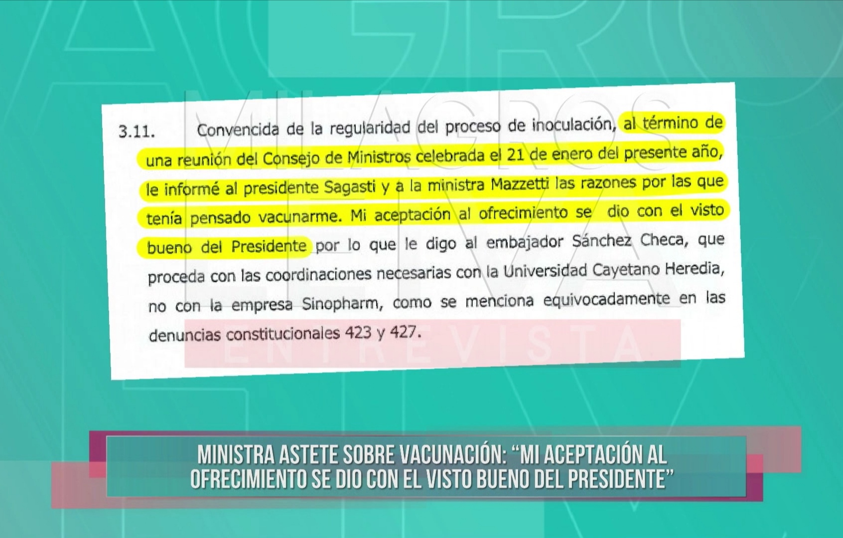 Portada: Elizabeth Astete sobre vacunación: “Mi aceptación al ofrecimiento se dio con el visto bueno del presidente”