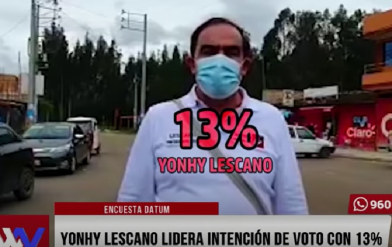 Yonhy Lescano lidera intención de voto con 13%