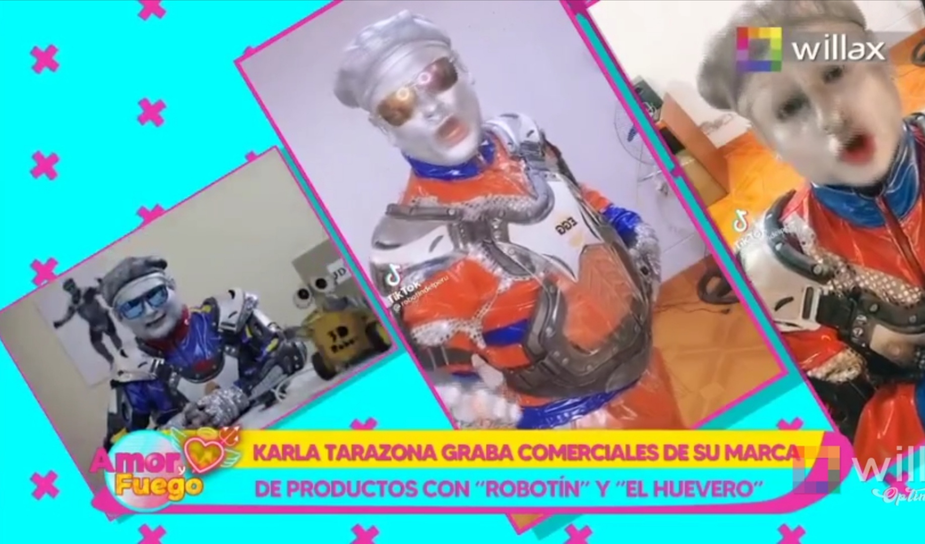 Portada: Amor y Fuego: Karla Tarazona graba comerciales de su marca de productos con “Robotín”