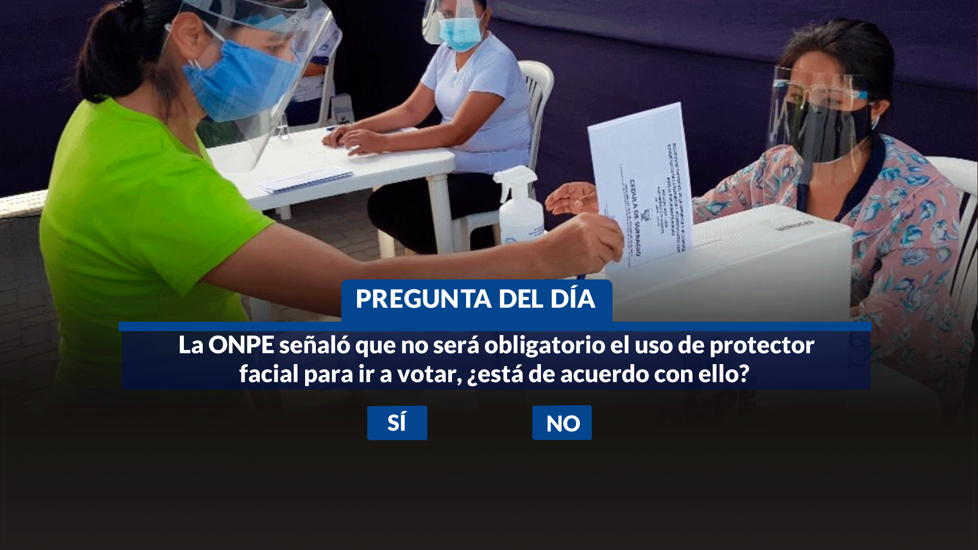 Portada: Encuesta Willax: La ONPE señaló que no será obligatorio el uso de protector facial para ir a votar, ¿está de acuerdo con ello?