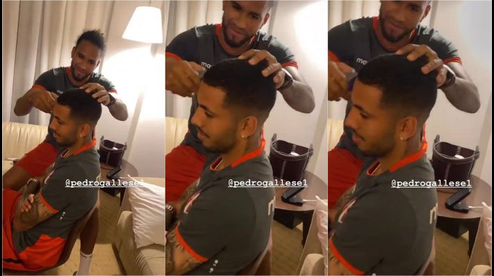 Pedro Gallese le corta el cabello a Sergio Peña