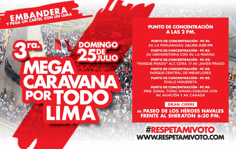 Respeta Mi Voto: tercera mega caravana se desarrolla este domingo por todo en Lima desde las 2 p.m.