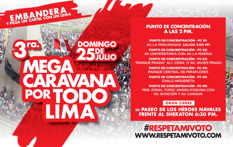 Respeta Mi Voto tercera mega caravana se desarrolla este domingo