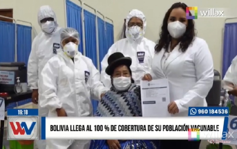 COVID-19: Bolivia llega al 100% de cobertura de su población vacunable