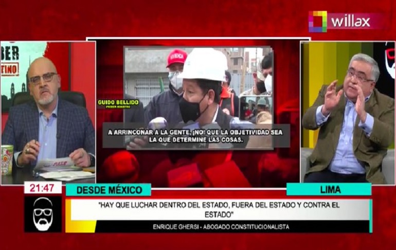 Portada: Enrique Ghersi: Que Castillo se haya ido a Tacabamba y Bellido a Cusco es porque le tienen miedo a los del Vraem