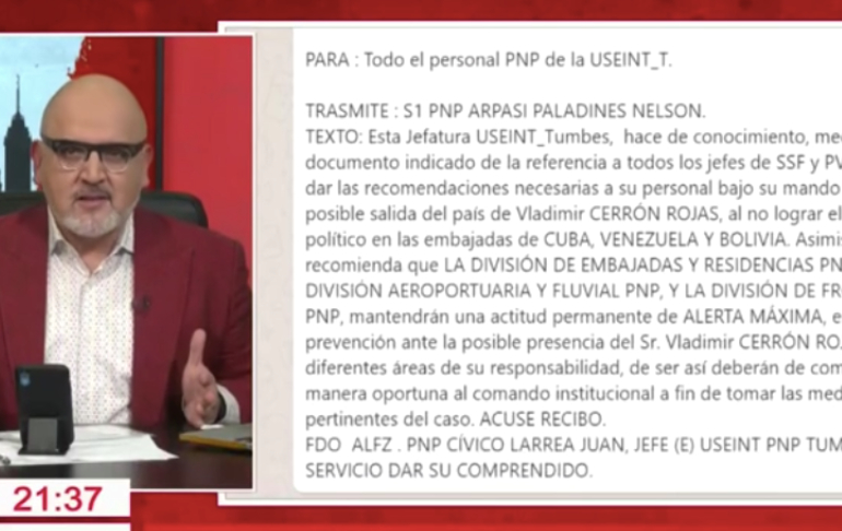 Portada: Envían alerta a dependencias fronterizas de la Policía ante eventual fuga de Vladimir Cerrón, reveló Beto A Saber