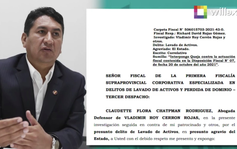 Vladimir Cerrón pide excluir al fiscal Richard Rojas en la investigación que se le sigue por lavado de activos