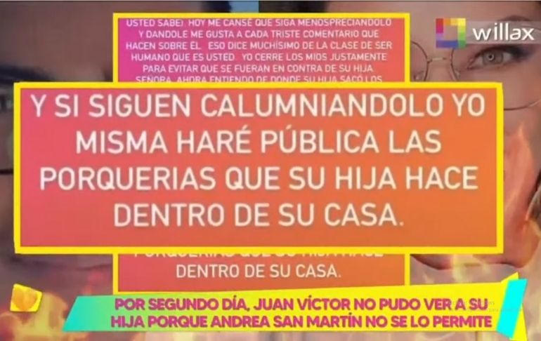 Mamá de Juan Víctor: "Si siguen calumniándolo haré pública las porquerías que Andrea hace dentro de su casa"