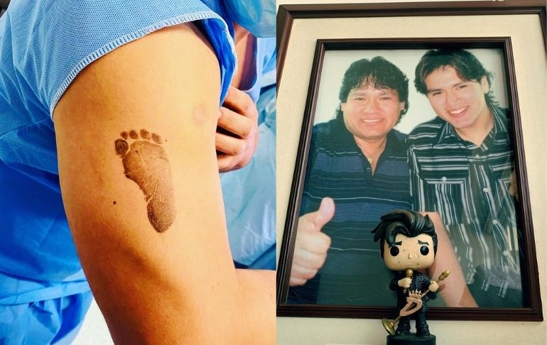 Deyvis Orosco muestra orgulloso la huella de su bebé y recuerda a su padre Johnny