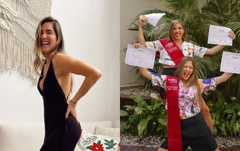 Korina Rivadeneira celebra que terminó sus estudios de diseño de interiores