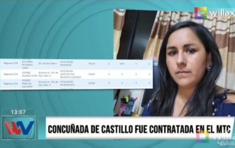 Pedro Castillo: concuñada del presidente de la República fue contratada en el MTC