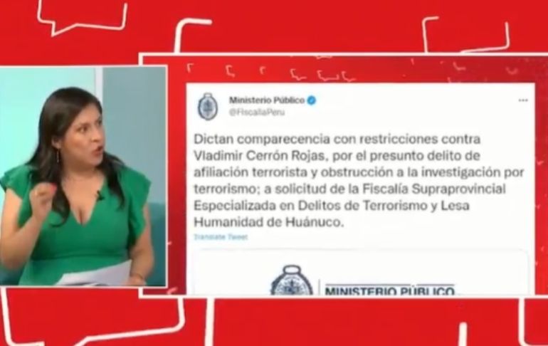 Yeni Vilcatoma: "El Ministerio Público debió pedir una prisión preventiva contra Vladimir Cerrón"