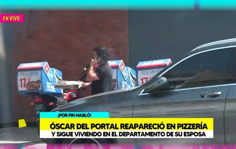 Óscar del Portal es captado llevando pizza familiar al departamento de su esposa