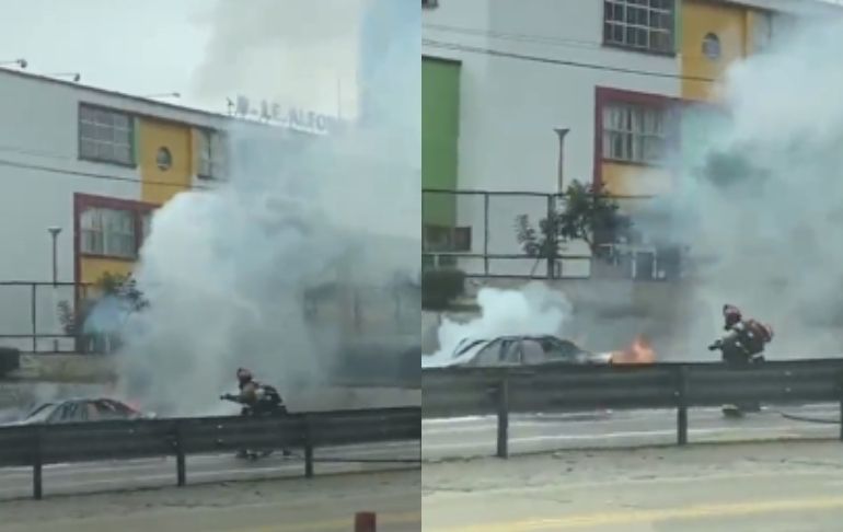 Portada: San Isidro: vehículo se incendió en la Vía Expresa, a la altura del colegio Alfonso Ugarte