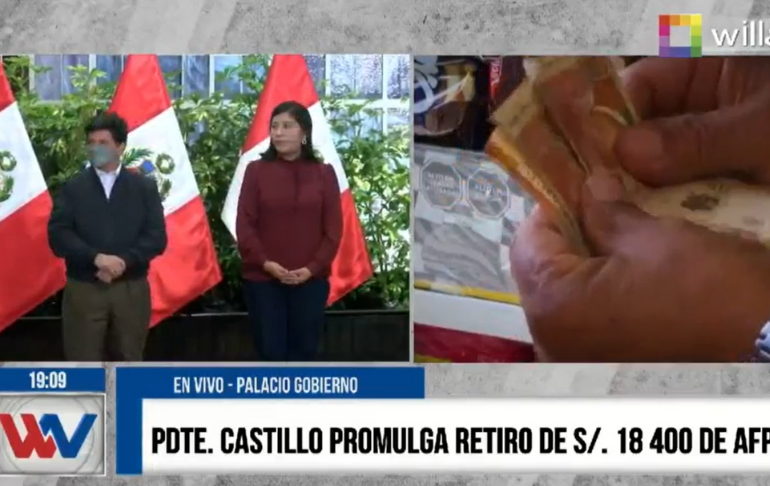 Portada: Pedro Castillo: El Gobierno del pueblo ha decidido firmar la autógrafa de Ley que faculta el retiro de hasta 4 UIT de las AFP