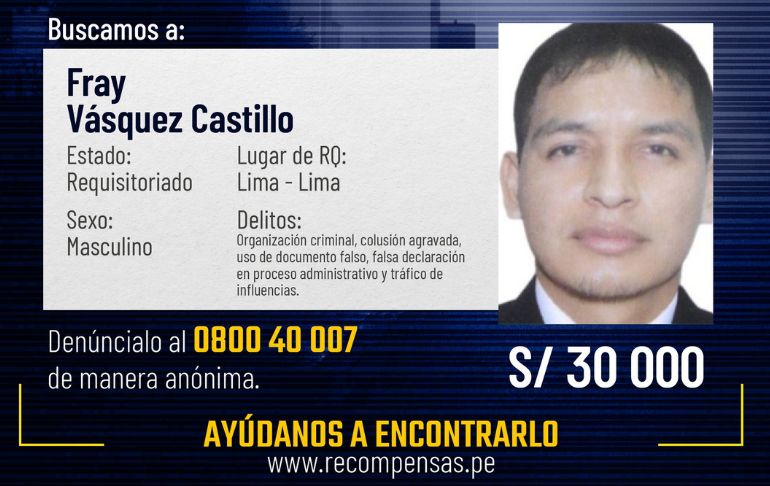 Portada: Pedro Castillo: duplican recompensa por información sobre paradero de Fray Vásquez