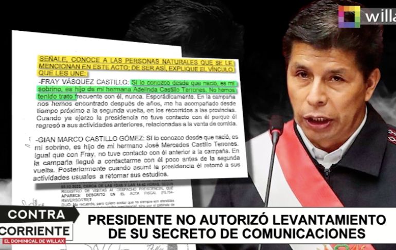 Portada: Pedro Castillo negó ante Fiscalía cualquier contacto con sus sobrinos tras asumir la Presidencia [VIDEO]
