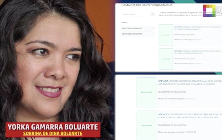 Portada: Sobrina de Dina Boluarte ganó más de S/40 mil en contratos con el Estado