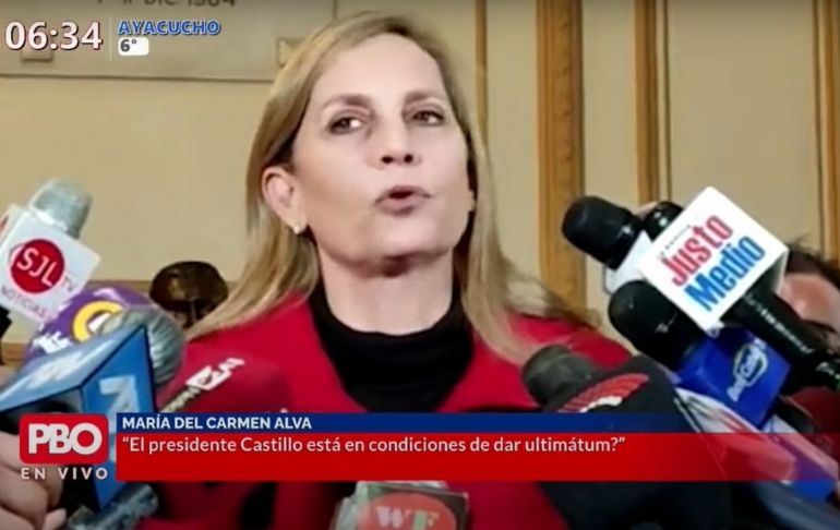 Maricarmen Alva a Pedro Castillo: "Los golpes vienen siempre del Ejecutivo"