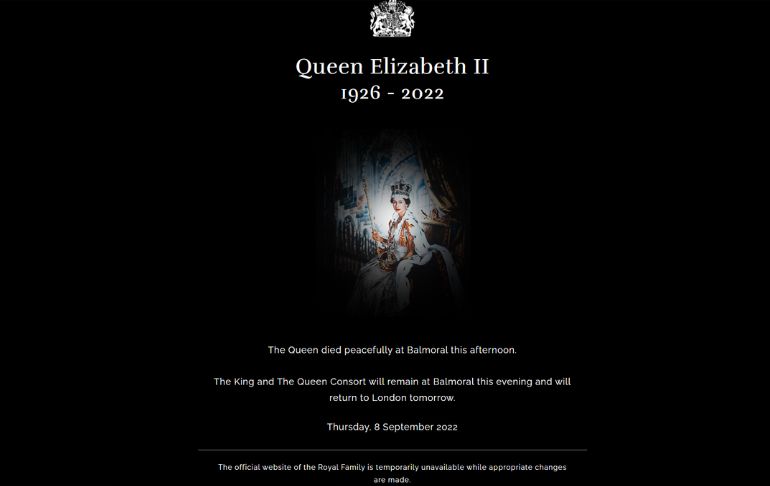 Isabel II: página web de la Familia Real quedará suspendida temporalmente por muerte de la reina