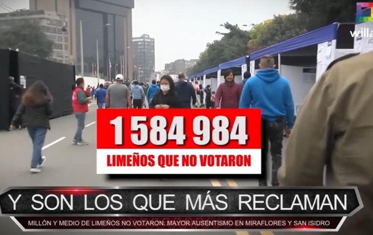 Portada: Millón y medio de limeños no votaron: mayor ausentismo en Miraflores y San Isidro [VIDEO]
