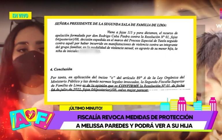 Melissa Paredes: Fiscalía revoca medidas de protección en su contra y podrá ver a su hija