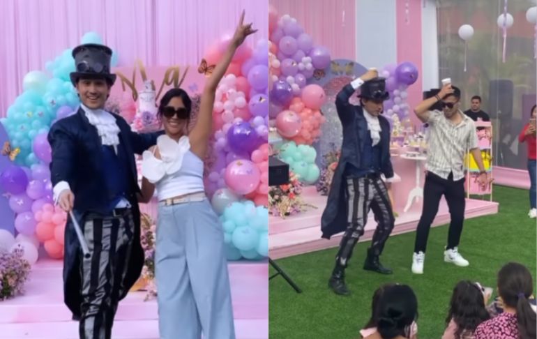 Portada: Melissa Paredes mira y aplaude a Rodrigo Cuba en show de magia en fiesta de su hija | VIDEO