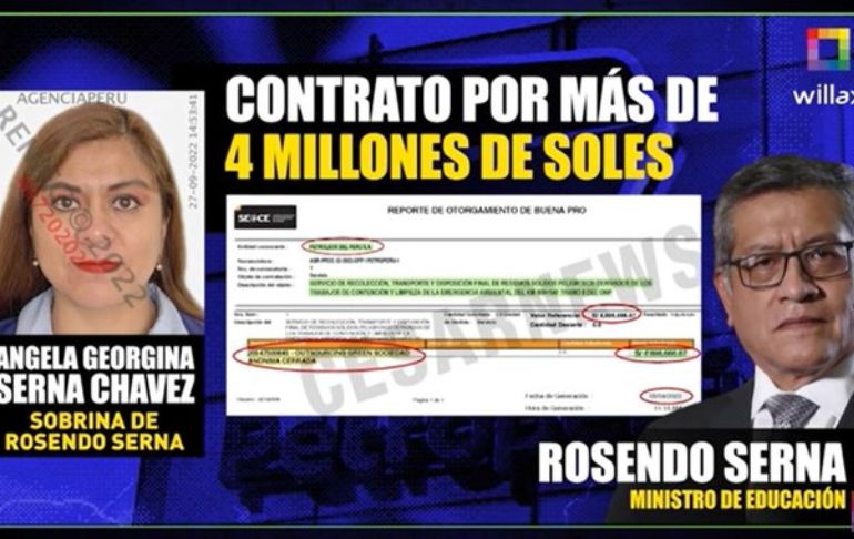 Sobrina de Rosendo Serna realizó servicio para el Estado por casi 5 millones de soles, revela Beto Ortiz