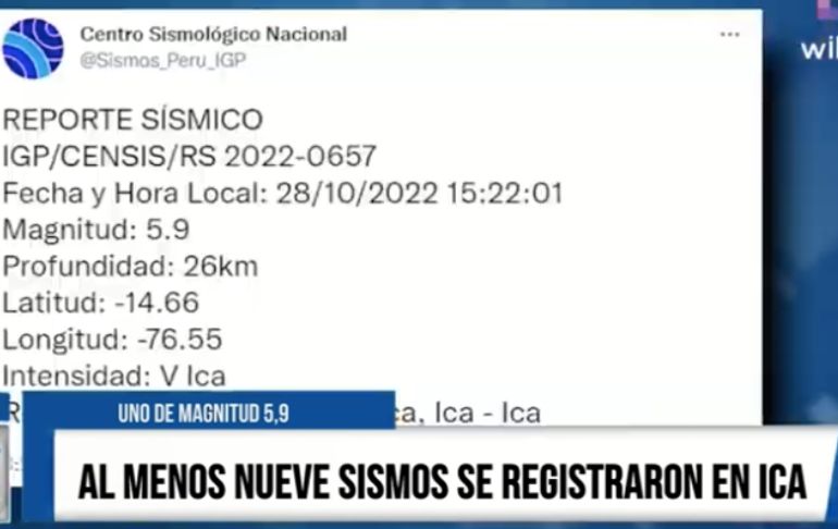 Portada: Al menos 9 sismos se registraron este viernes en Ica [VIDEO]