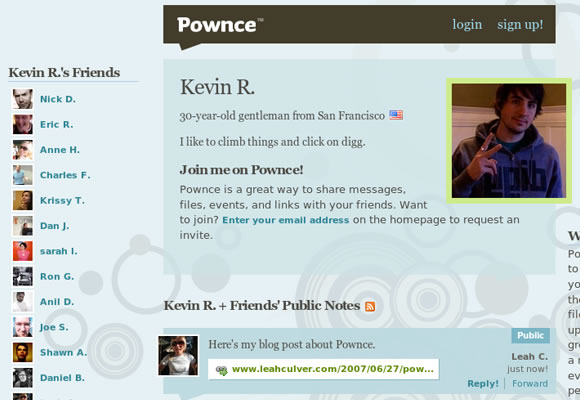 Kevin Rose profile on Pownce