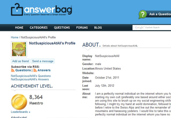 AnswerBag answers user profile designs