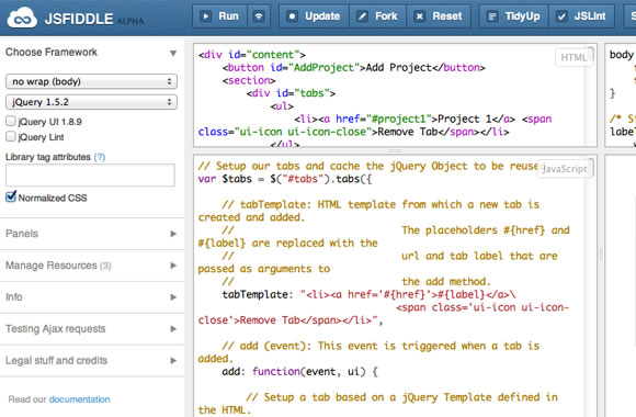 jsFiddle webapp coding design prototypes