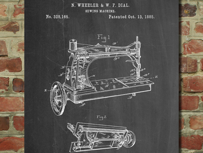 sewing machine patent art print design